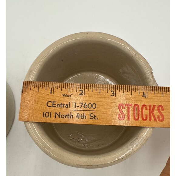 Set Of 2 Vtg Stoneware Crocks 3.5"x5"/3"x4" Rustic Decor Farmhouse One has chip - Picture 5 of 9